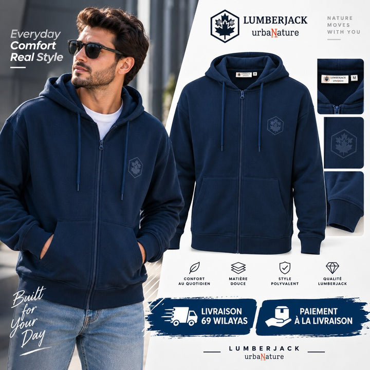 LUMBERJACK MINI PRINT LOGO ZIPPED HOODIE BLUE