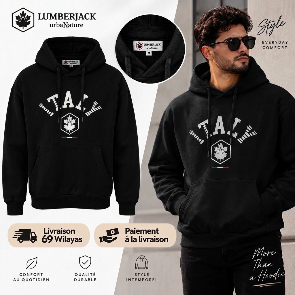 LUMBERJACK BIG ITALY LOGO HOODIE BLACK