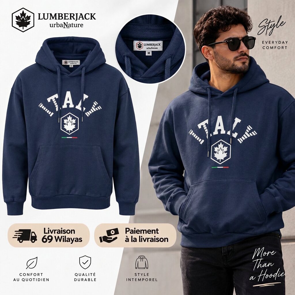 LUMBERJACK BIG ITALY LOGO HOODIE NAVY
