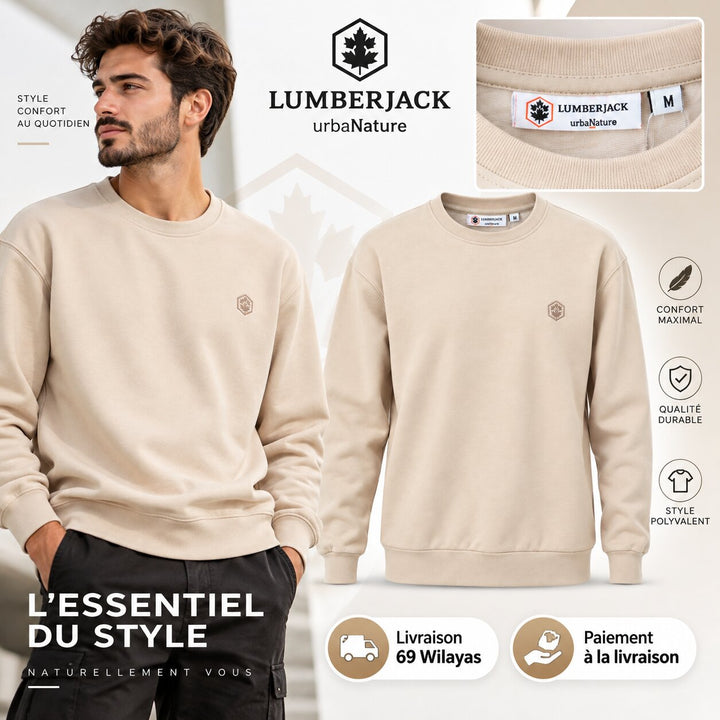 LUMBERJACK MINI EMBROIDERY LOGO SWEAT SHIRT BEIGE