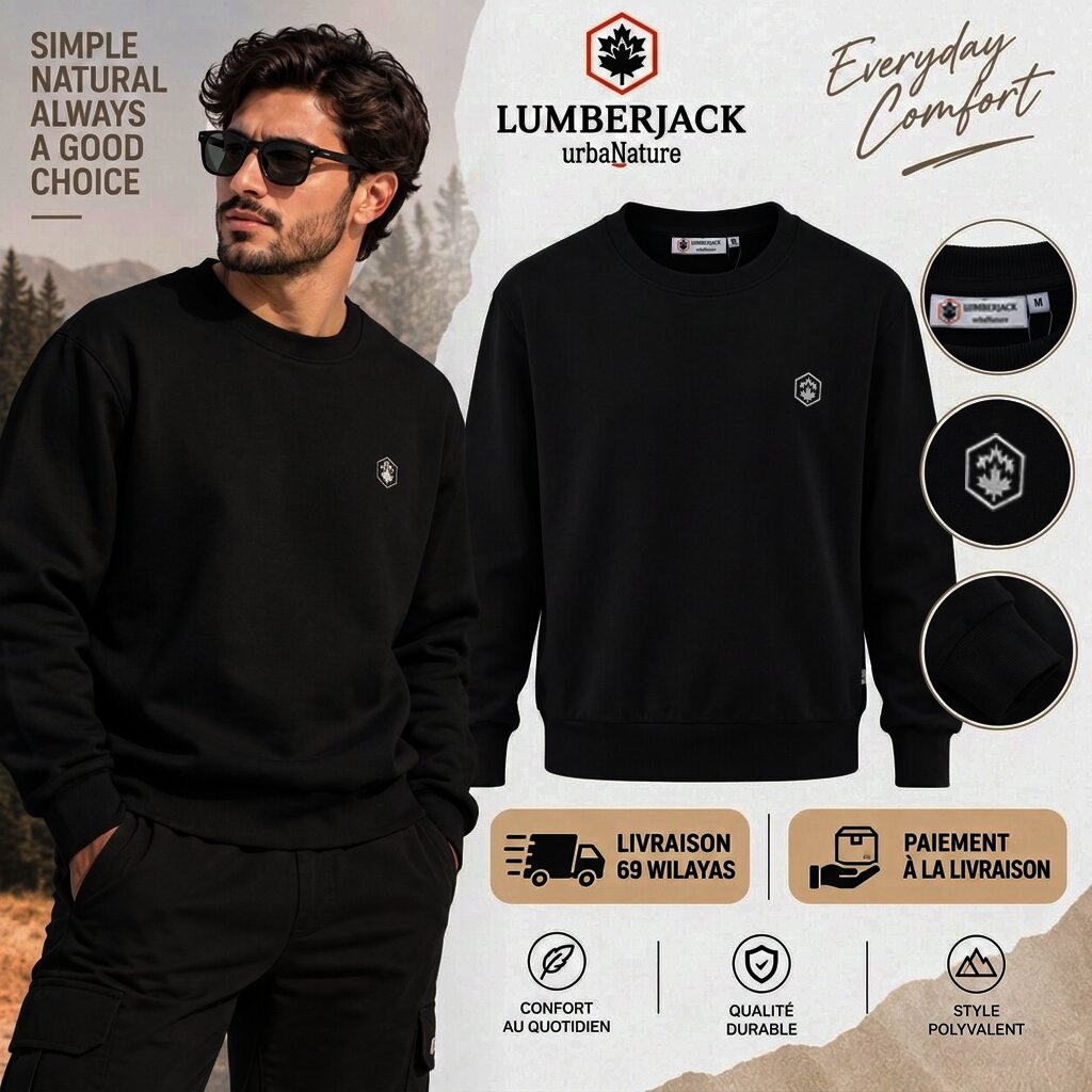 LUMBERJACK MINI EMBROIDERY LOGO SWEAT SHIRT BLACK