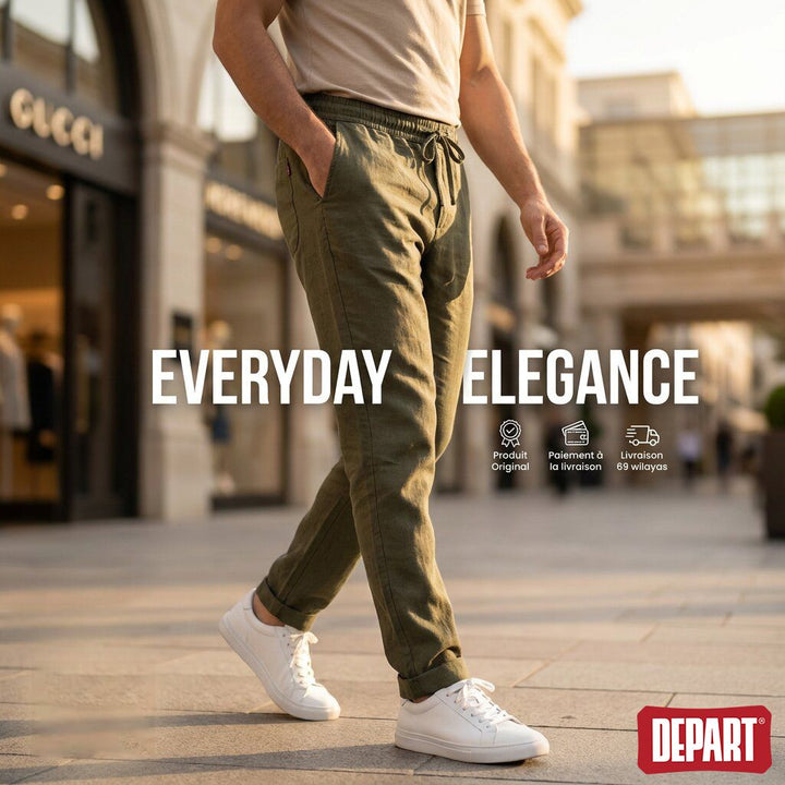 Depart Pantalon en Lin Homme Kaki