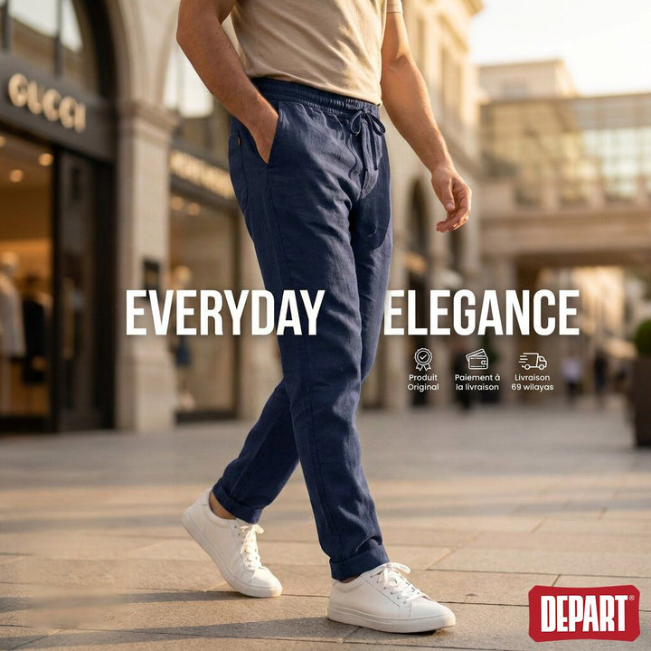 Depart Pantalon en Lin Homme Bleu Marine