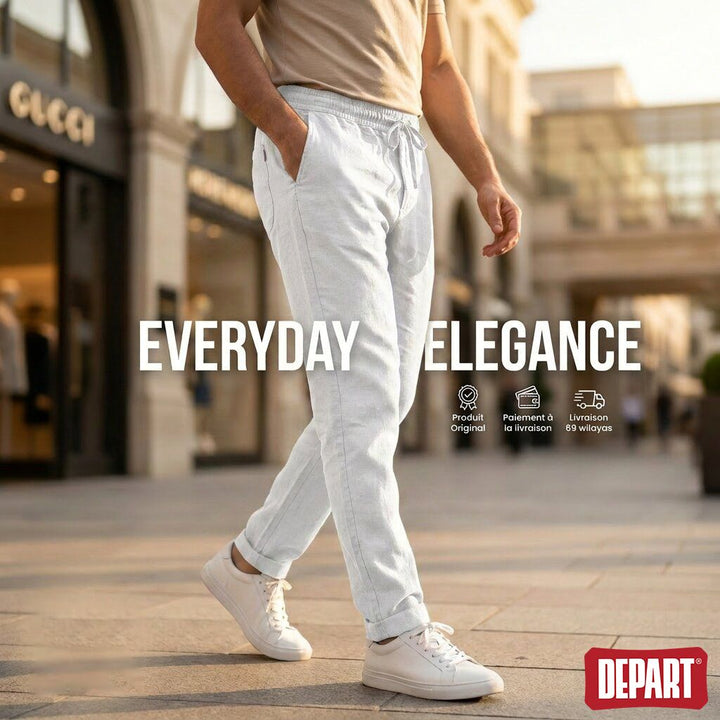 Depart Pantalon en Lin Homme Blanc