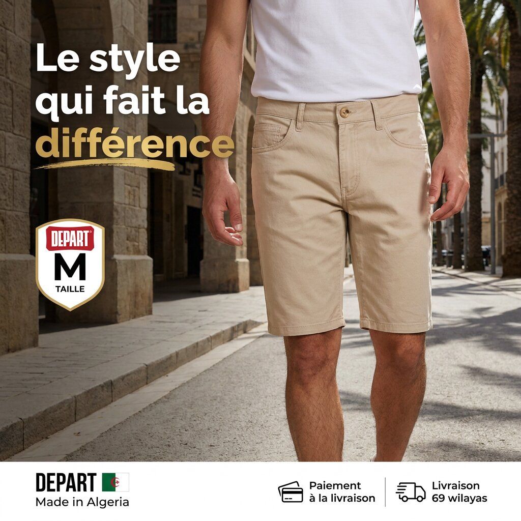 Depart Short Toile Homme Beige