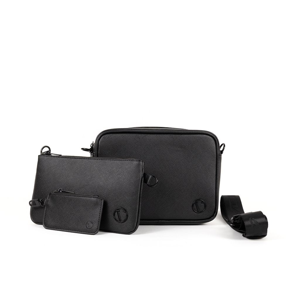 VO7 Sacoche de Luxe Homme Cuir 3 Pièces Noir