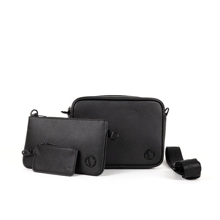 VO7 Sacoche de Luxe Homme Cuir 3 Pièces Noir
